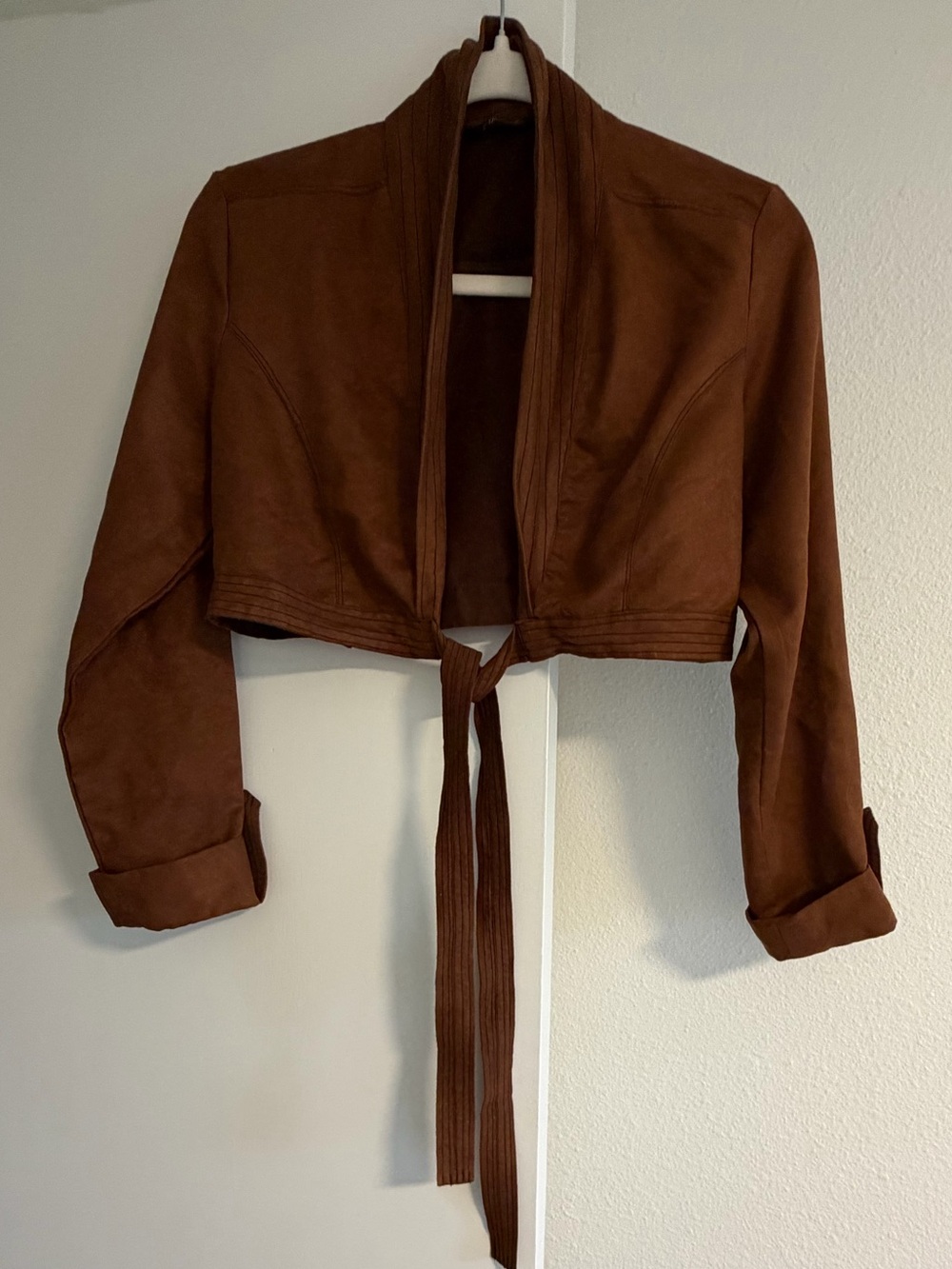 Chocolate Brown Cropped Tie-Front Jacket